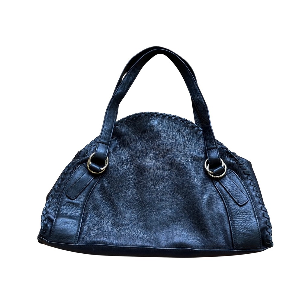 David & Scotti Black Pebbled Leather Whipstitch Hobo Shoulder Bag Made in Italy